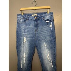 Denim & Rivets Jeans Womens 16 Blue Distressed Raw Hem Skinny Stretch Ankle
